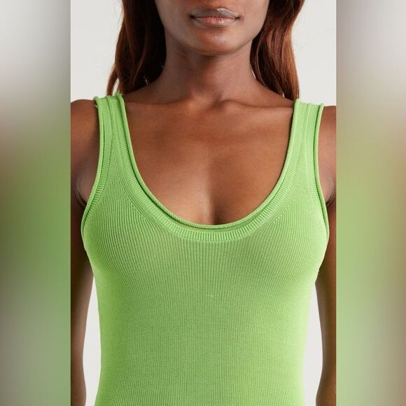 NWT Good American Women's Lime Green Rib Knit Bodycon Maxi Dress Flaw Size Large - Picture 3 of 10